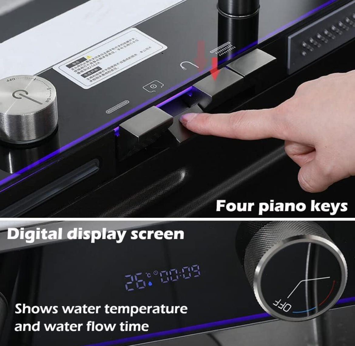 Digital Display Embossed Stainless Steel Nano Black Raindance Waterfall Drop in Sink